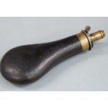 James Dixon & Sons leather cover brass powder flask, 20cm long.