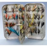 Wheatley fly box containing a large collection of sea trout and salmon flies