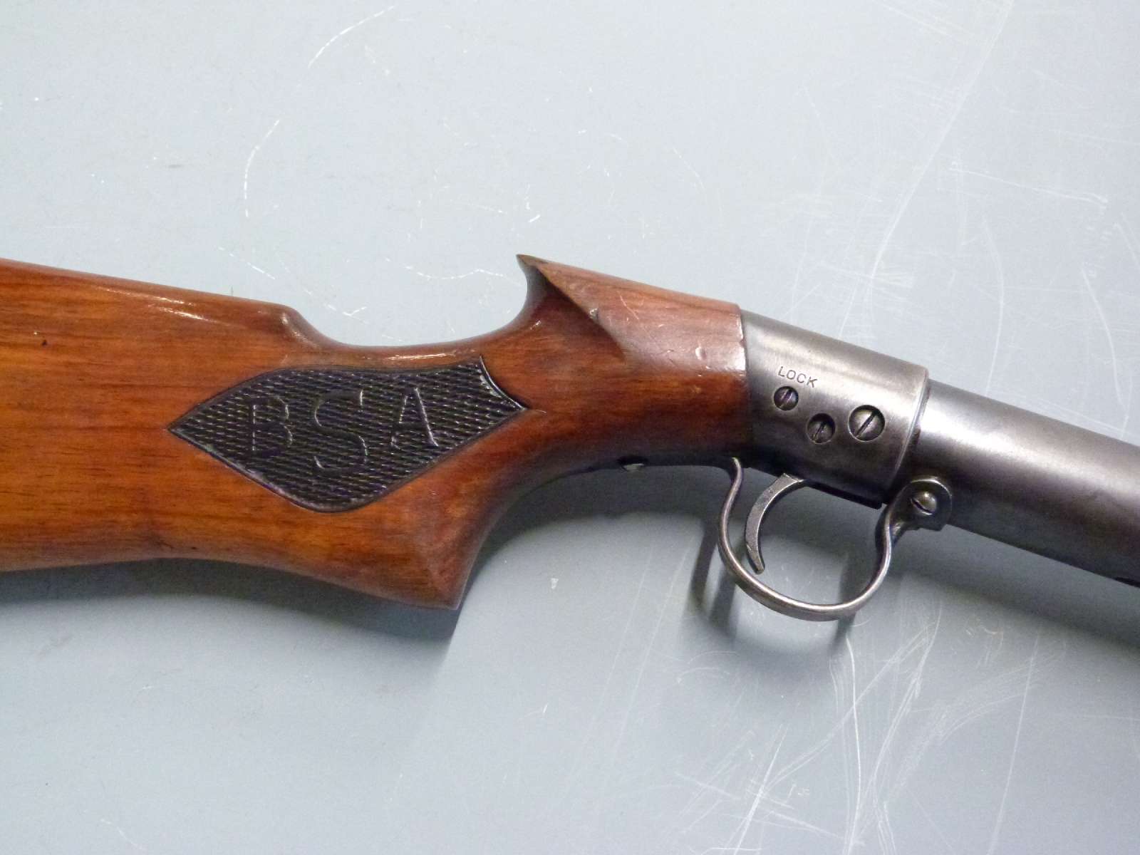 BSA Standard No.2 .22 air rifle with monogrammed chequered grip, adjustable trigger, named barrel - Image 2 of 3
