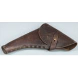 British WWI Webley leather pistol or revolver holster, indistinctly stamped and dated 1917 to belt