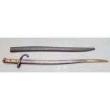 French 1866 pattern chassepot bayonet with downswept quillon, 57cm fullered yataghan blade and
