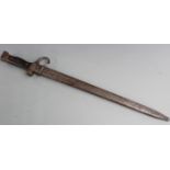 French 1892 pattern Mannlicher Berthier bayonet, stamped 78332 to quillon and scabbard, with 40cm