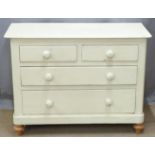 Painted pine chest of two over two drawers, W107 D44 H80cm