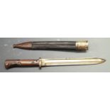 German 84/98 pattern bayonet, C G Haenel Suhl to ricasso, R E 4100 to crosspiece, with shaped grips,