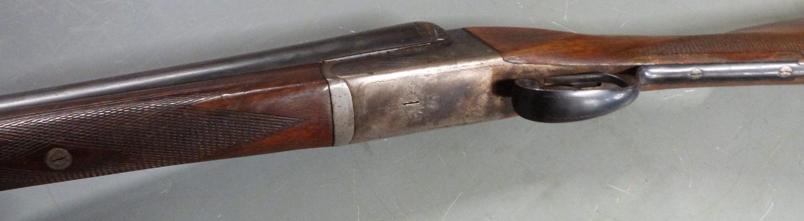 Essex 12 bore side by side shotgun with engraved locks, trigger guard underside and top plate, - Image 6 of 7