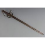 Spanish short sword with wire grip and decorated 60cm blade marked Toledo