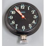 Smiths car dashboard rally time clock with luminous hands, Arabic numerals, black dial and case
