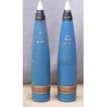 Two British Royal Navy 4.5 inch Mk8 gun practice rounds with fuses marked plug No5 Mk1 TRE76