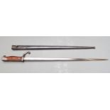 Belgium 1882 pattern bayonet with downswept quillon stamped 28814 to crosspiece, 52cm blade, with