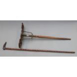 19thC or early 20thC shooting stick and a briar walking stick with horn handle