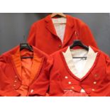 Three hunting jackets/pinks including two with buttons for Heythrop Hunt (two different button