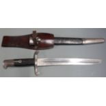 British 1860 pattern volunteer bayonet shortened for cadets, stamped to 29cm blade, with scabbard