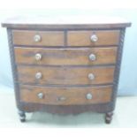 A 19thC mahogany bow fronted chest of two over three graduated drawers, W120 D50 H121cm