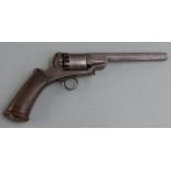Belgian 54 bore six-shot percussion revolver with ring trigger, engraved frame and butt cap,