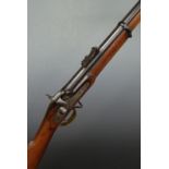 Enfield pattern percussion hammer action rifle with lock stamped with crown over 'VR' cypher,