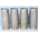 Four British Royal Navy 4.5inch Mk 3-5 gun brass shell cases dated 1970, length 41cm. Consigned by a