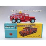 Corgi Major Toys diecast model Chipperfield's Circus Crane Truck with red body, blue hubs and