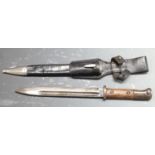 German 84/98 pattern bayonet, no cleaning hole, 41 COI 3969 to ricasso, 25cm fullered blade, with