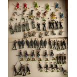 Sixty-five Britains and similar metal model soldiers including Navy, American infantry, German