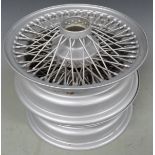 Two E-Type Jaguar or similar wire wheels, overall diameter 42cm, width 16cm