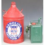 MFA Oil Company Gasoline Motor Oil can, height 53cm, Valor can and a small Sutcliffe oil can