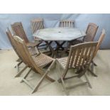 Teak garden table and chairs, diameter 120cm