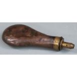 Bartram & Co copper and brass powder flask, 20cm long.