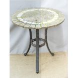 Circular garden table with marble inset centre, diameter 70 H74cm