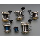 Five Mitchell multiplier fishing reels including 2x624, 602A, 602AP and 600