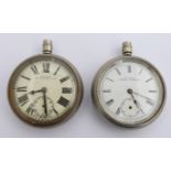 Two British Railways Midland region keyless winding open faced pocket watches, one Waltham the other
