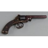 Adams or Webley Bentley style .34 six shot self cocking revolver with line engraved frame, butt