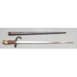 French 1874 pattern Gras bayonet with downswept quillon stamped 17538 manufacturer's name and 1876