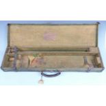 F P Baker & Co leather and canvas bound shotgun case with fitted interior and 'Established 1865