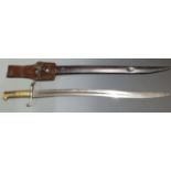 British 1853 pattern Artillery sword bayonet with brass grips stamped 7.B.R.A and 912 to crosspiece,