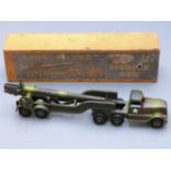 Crescent diecast model military Long Range Mobile Gun with camouflage paint, 1271, in original box.