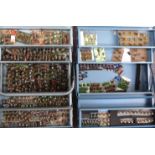 A very large collection of 25mm scale hand painted white metal war gaming soldiers.