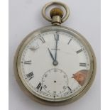 Great Western Railway Omega keyless winding open faced pocket watch with subsidiary seconds dial,