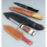 A collection of modern throwing/sheath knives including Lidner, Messer, Solingen, Whitby, German