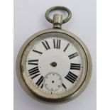 Midland Railway keyless winding open faced pocket watch with subsidiary seconds dial, black Roman