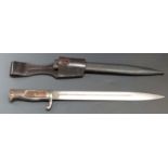 German WWI Ersatz knife bayonet no stamps with small wallnut grips, 31cm fullered blade with
