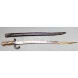 French 1866 pattern chassepot bayonet with downswept quillon stamped 17.L.I.3 to crosspiece, 57cm