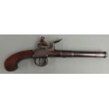 Waters of London Queen Ann flintlock hammer action pistol with named and engraved lock, engraved