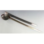 Royal Navy 1859 second pattern cutlass bayonet with chequered grip, bowl guard, 68cm blade and