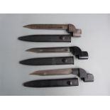 Three British No9 Mk1 bayonets with 20cm fullered bowie blades and scabbards