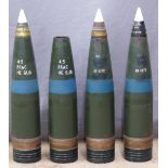 Four British Navy 4.5 inch Mk8 gun practice shells, two having timer fuses, length 59cm. Consigned