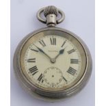 London Midland and Scottish railway Record keyless winding open faced pocket watch with inset