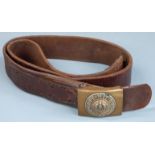 WWI Prussian brass belt buckle with 'Gott Mit Uns' logo and leather belt
