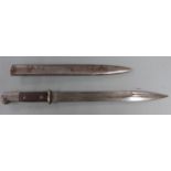 German S 1914 pattern bayonet marked BK within oval to ricasso, with shaped wooden grips, 31cm