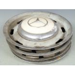 Set of four classic Mercedes hubcaps or chrome trims, diameter 41cm