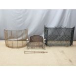 Cast iron fire grate, blacksmith made wrought iron hinged guard, regency style guard, cast iron fire
